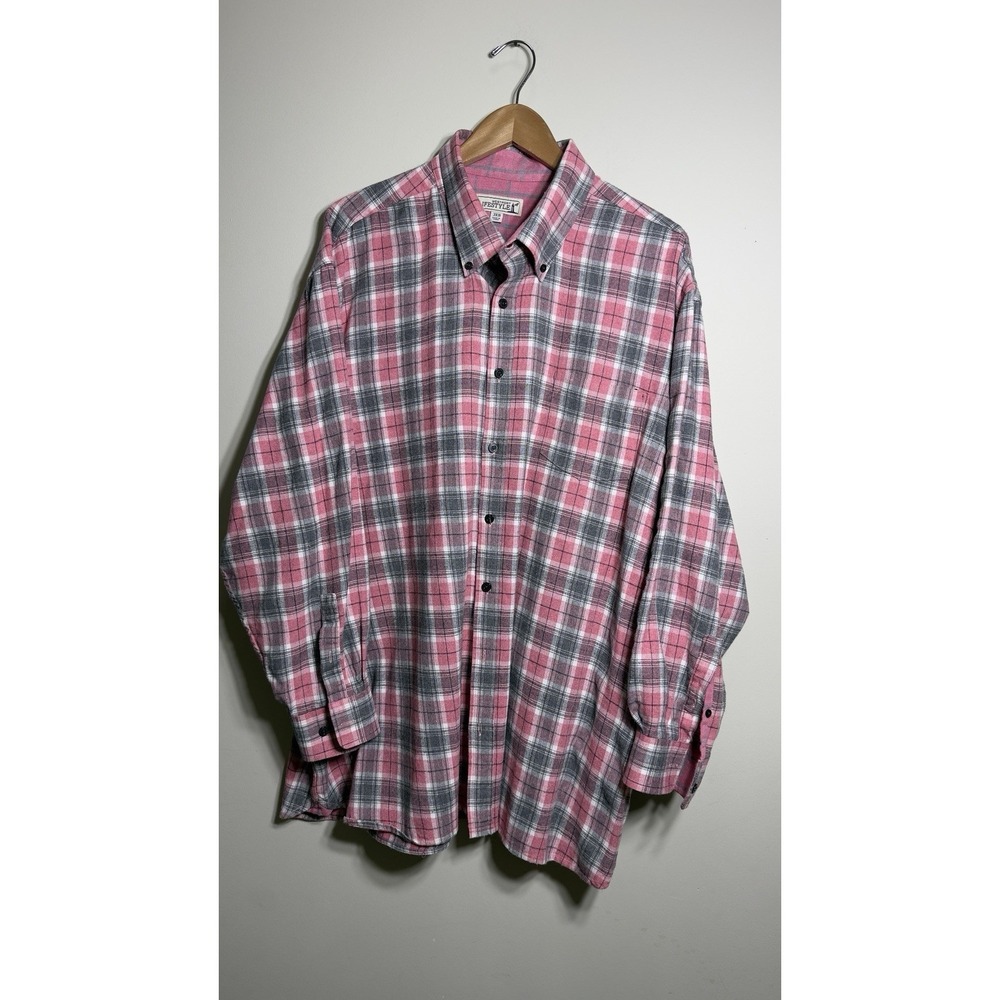 Westport Lifestyle Shirt 3XB Mens Big Pink Gray Plaid Cotton Flannel Button Up